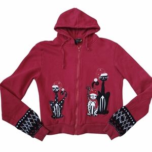 Christmas Cat Holiday Full Zip Hoodie Sz S
